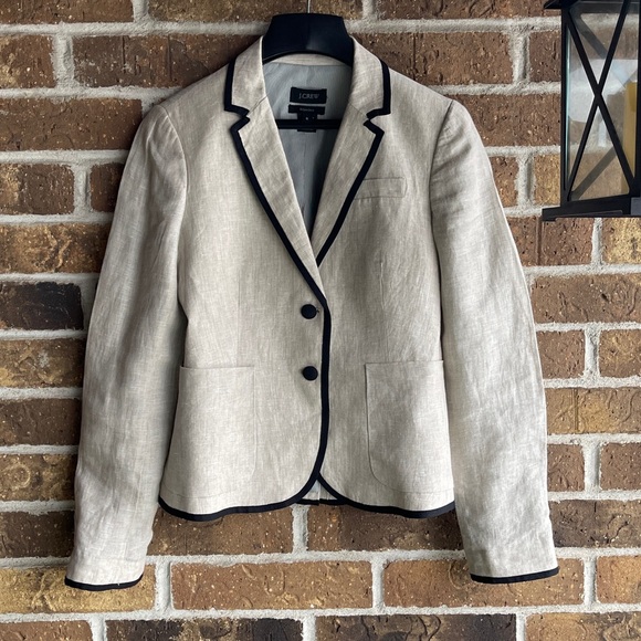 J.Crew 100% Linen Schoolboy Cream and Black Blazer - Picture 2 of 10